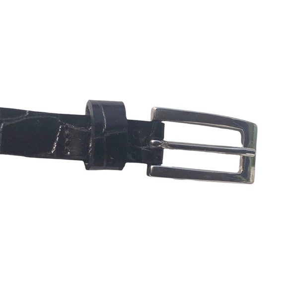 Vera Pelle Italy Black Patent Snakeskin Pattern Leather Belt Silver Tone Buckle - Picture 5 of 6